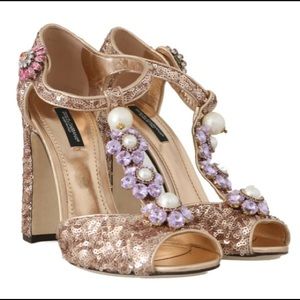Dolce & Gabbana Gold Sequin & Jeweled Heels